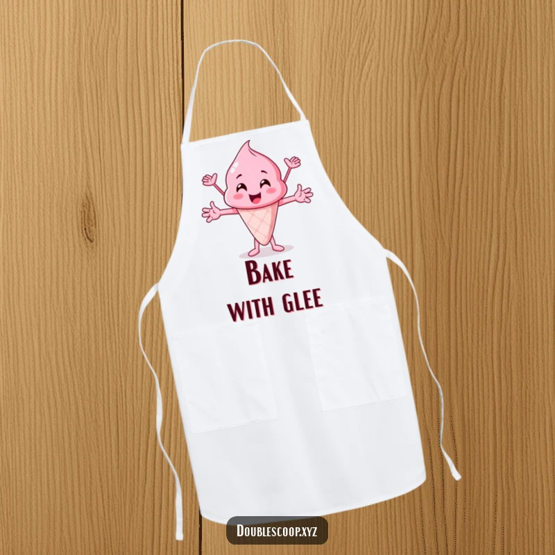 Funny pink ice cream scoop cheering, a cheerful and practical apron for kitchen celebrations.
