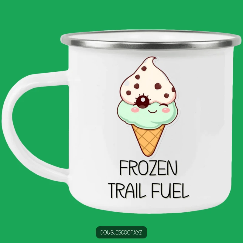Funny Mint Chocolate Chip Ice Cream Cone Winking Enamel Camping Mug - Adventure Ready!