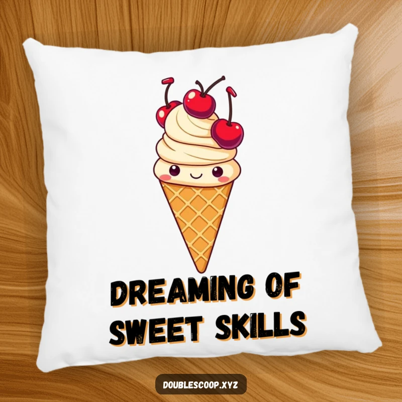 Soft funny juggling vanilla ice cream cone pillow, adding cheerful comfort and humorous decor.