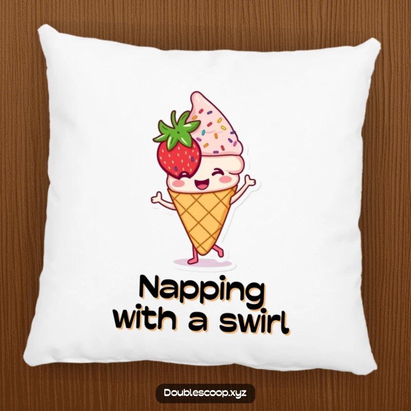 Soft funny dancing strawberry ice cream cone pillow, adding sweet comfort and humorous decor.