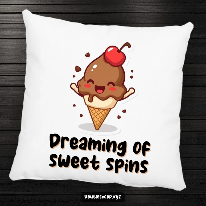 Soft funny spinning chocolate ice cream scoop pillow, adding jovial comfort and humorous decor.