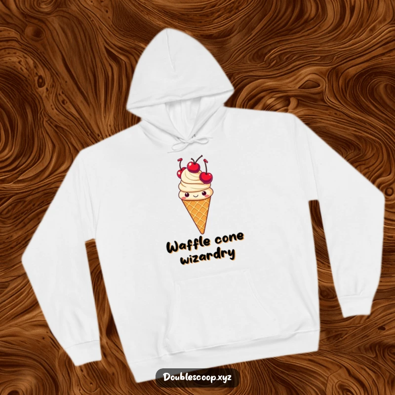 Cozy funny juggling vanilla ice cream cone hoodie, cheerful and comfortable wear.