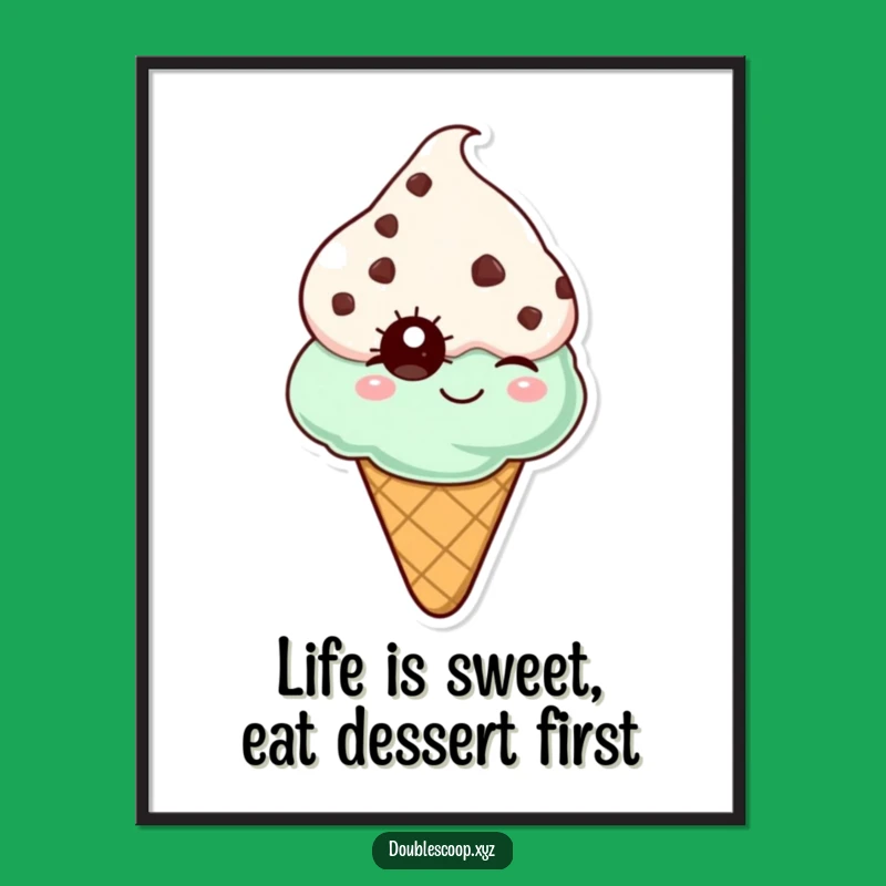 Funny Free Printable Wall Art: Winking Mint Chip Ice Cream Cone Downloadable Art