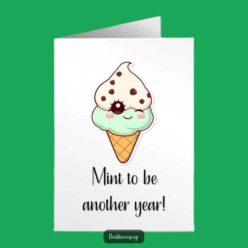 Free Printable Birthday Card: Winking Mint Chip Ice Cream Cone Funny Downloadable Gift