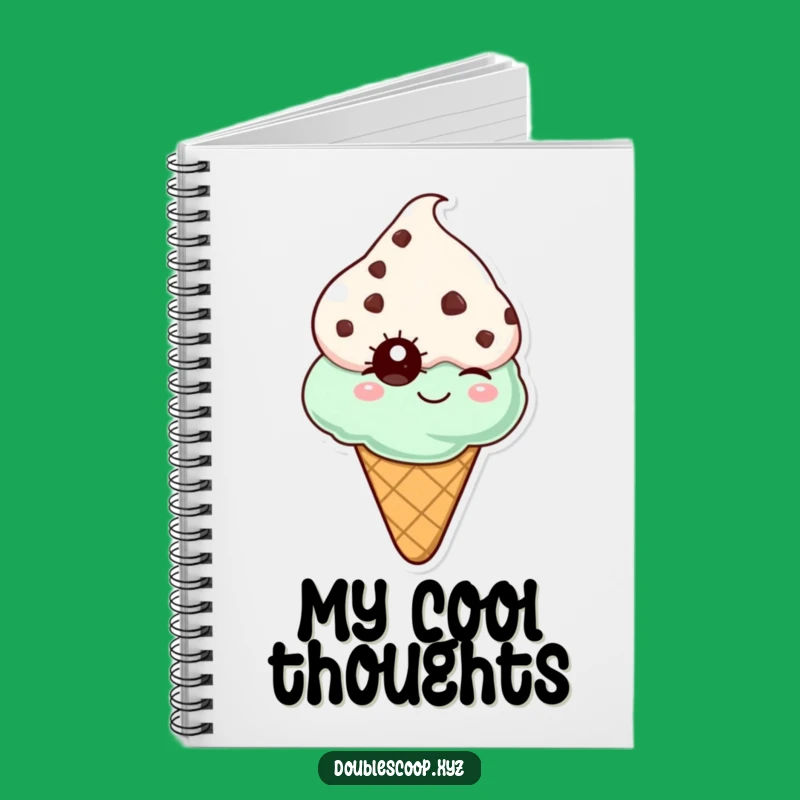 Funny Mint Chocolate Chip Ice Cream Cone Winking Notebook - Jot Down Ideas with a Wink!