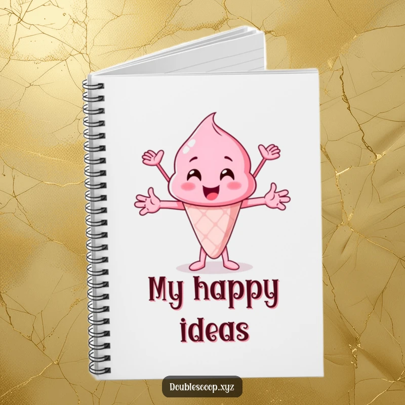 Funny pink ice cream scoop cheering, a motivational and funny notebook for jotting down excited thoughts.