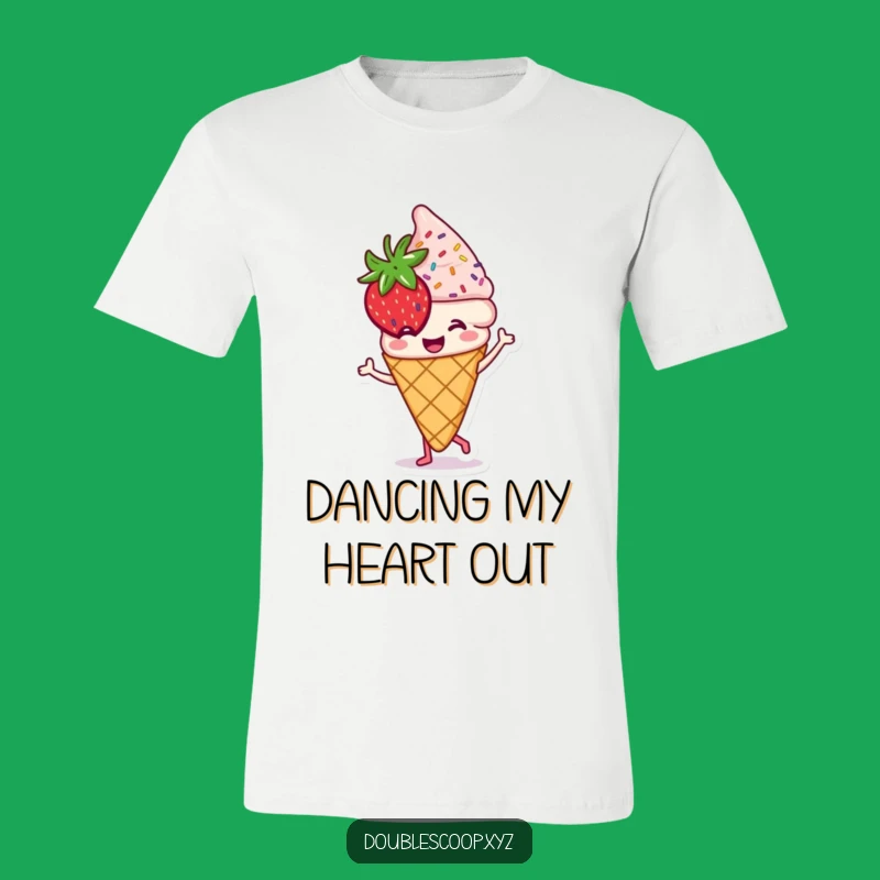 Funny Dancing Strawberry Ice Cream T-Shirt - Cool Dessert Tee for Humorous Fans