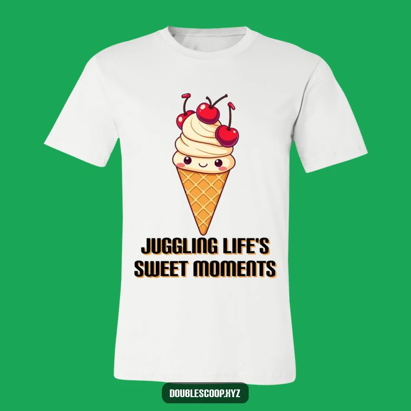 Funny Juggling Vanilla Ice Cream T-Shirt - Cheerful Dessert Tee for Humorous Fans