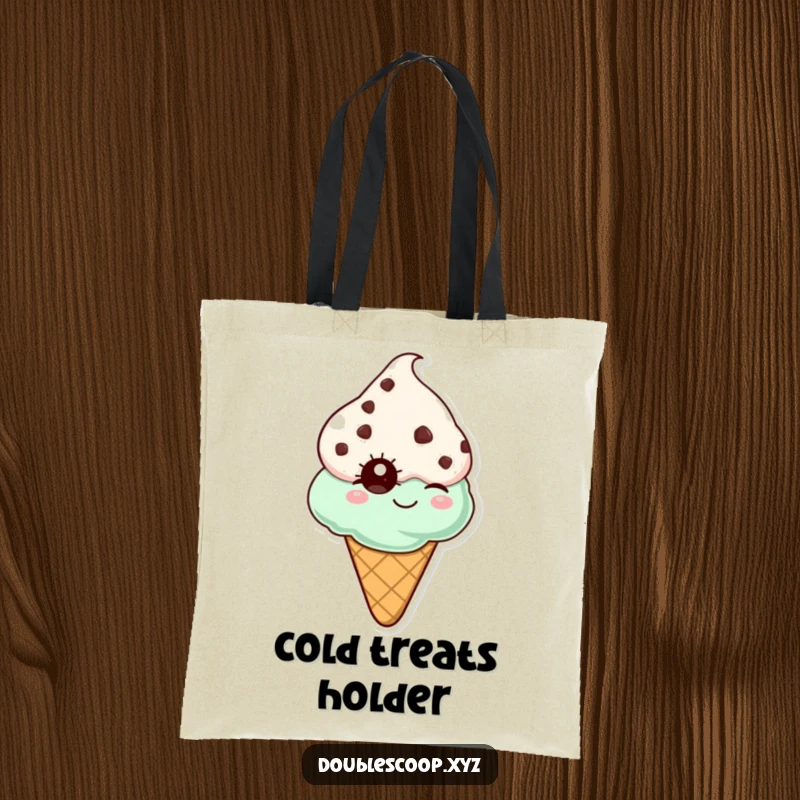 Funny mint chocolate chip ice cream cone winking, a stylish and humorous tote bag for everyday adventures.