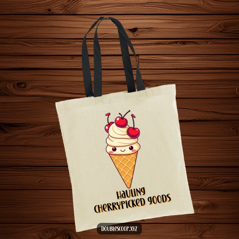Funny juggling vanilla ice cream cone tote bag, a cheerful and humorous accessory for carrying essentials.